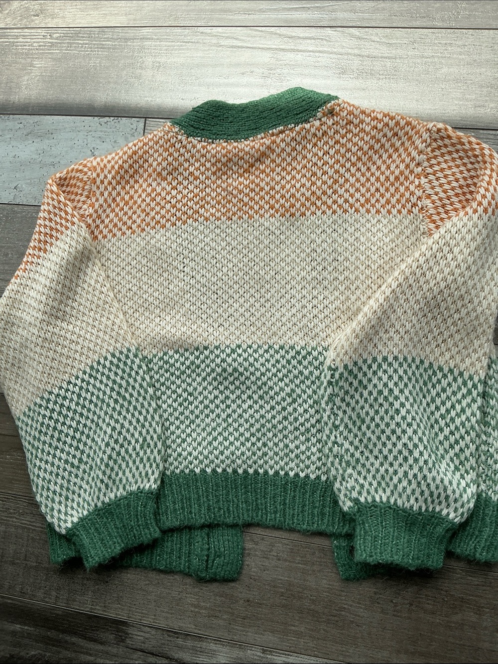 Striped Knit Cardigan Sweater in Green, Cream & Orange L - Picture 3 of 5